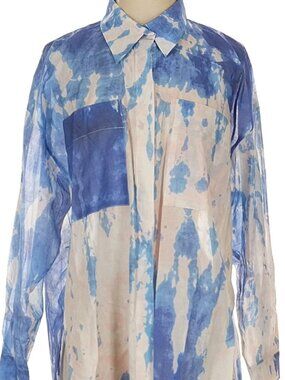 ✨ JARBO 100% Italian Cotton Abstract Blouse Shirt Coastal Quiet Luxury XS $298